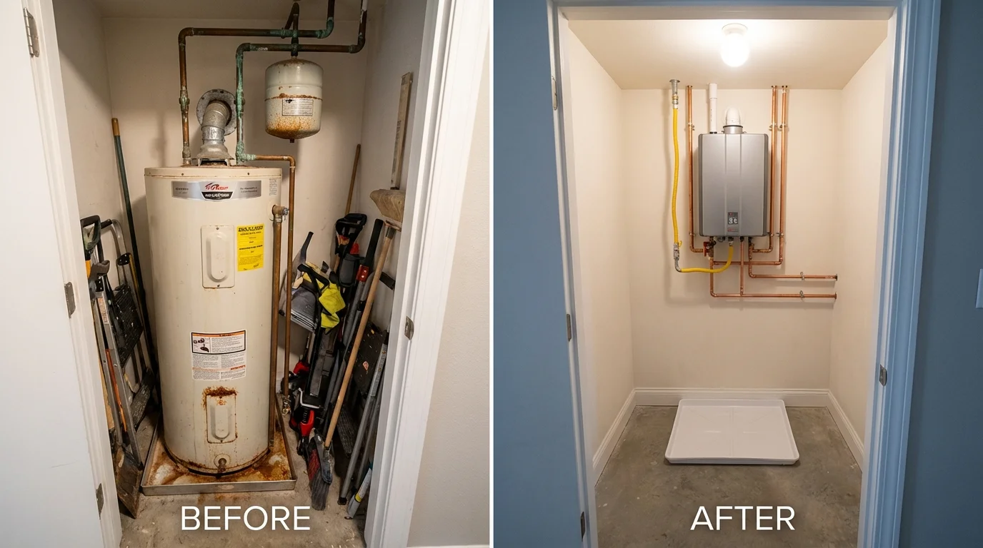 Tank water heater versus wall-mounted tankless unit comparison for Jacksboro, TX homeowners